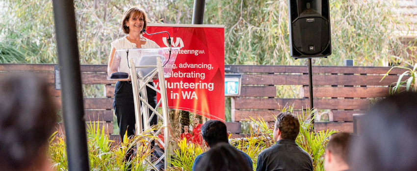 Volunteering WA staff at a radio broadcasting studio